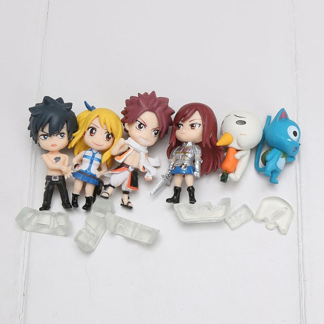 6pcs/set Anime Fairy Tail PVC Figure Model Keychain Natsu Happy Lucy Gray Elza Fairy Tail Toy Action Figures Keychain