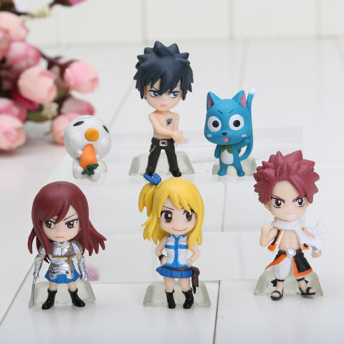 6cm Anime Fairy Tail 1Set 1Set=6pcs PVC Figure Model Natsu / Gray / Lucy / Erza Retail