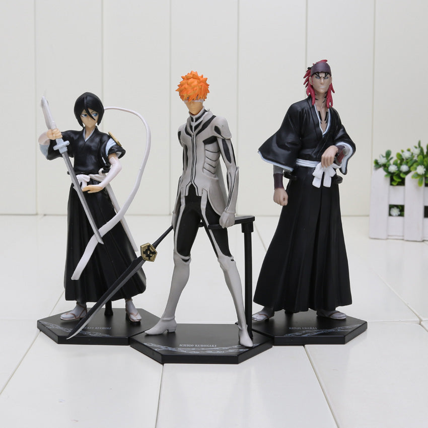 3pcs/set Anime Bleach Kurosaki ichigo Kuchiki Rukia Abarai Renji PVC Action Figures Collectible Toys