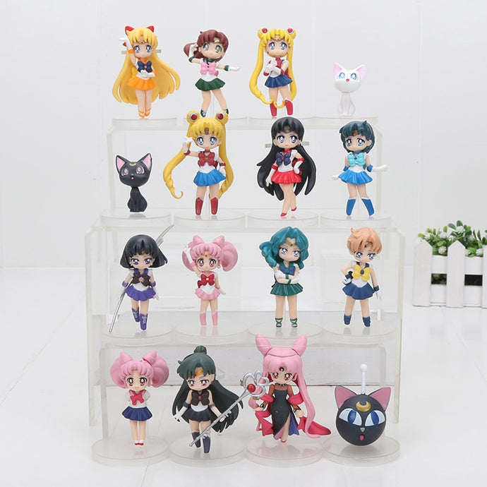 16Pcs/Lot Anime Sailor Moon Figures Tsukino Usagi Sailor Mars Mercury Jupiter Venus Saturn Figure Toy PVC Model Dolls 6~7cm