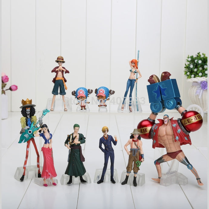 10pcs/set 4-18cm Anime One Piece Figures Dolls Toys 2 Years Later Luffy Sanji Zoro Brook Chopper Nami Franky model toys