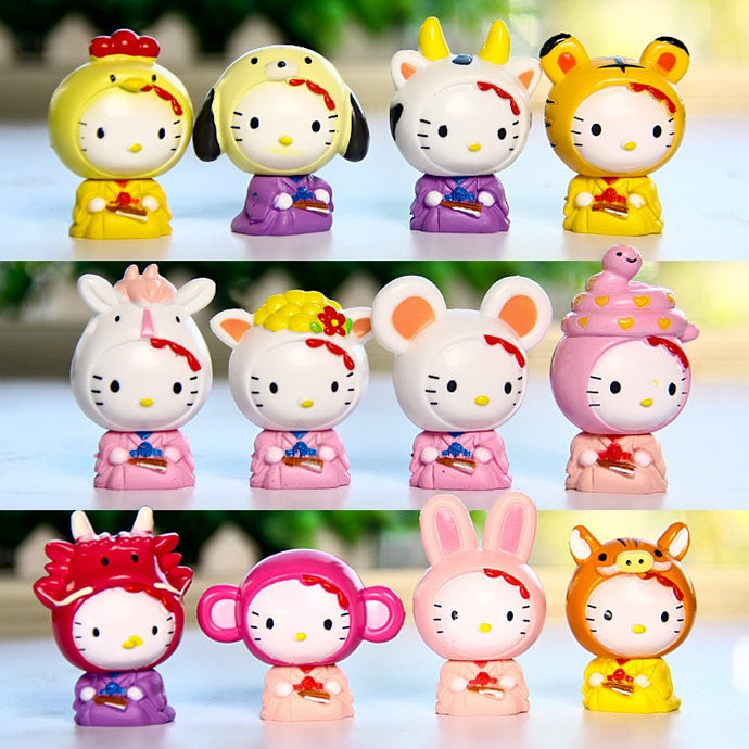 2017 12pcs/set Hello Kitty Action Figure Cartoon Toys girls set Anime Cute Cat Christmas party supply for Children Kids Figures